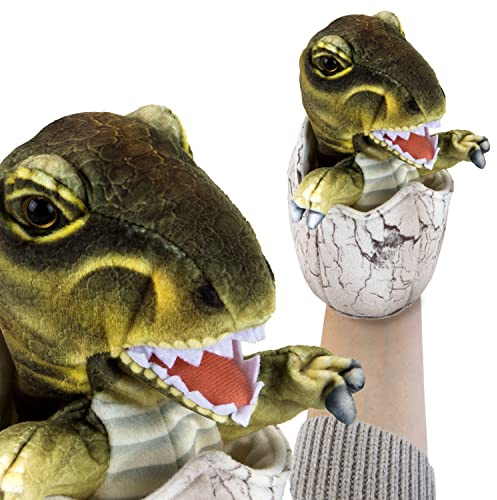VFM - T-Rex Egg Hand Puppet 23cm Toy - Highly Detailed & Super Soft Green Fabric Stuffed Animal Tyrannosaurus Dino Hatchling Cuddly Plush - Natural World