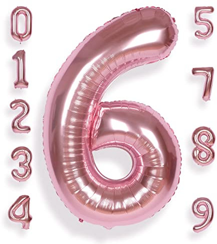 AULE Luftballon Zahl 6 Rosegold: XXL 101 cm Folienballon Geburtstag Rose Gold 6 Jahre Helium Ballon Roségold Kinder Junge Mädchen Zahlenballon für Babyparty Jubiläum Deko