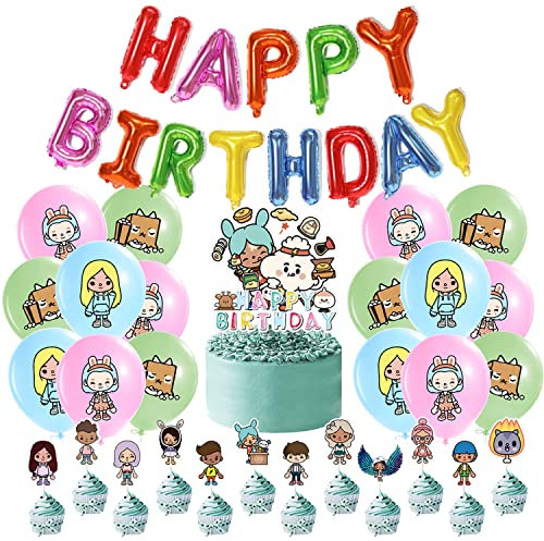 Geburtstag Deko 32 pcs, Luftballons, Geburtstag Banner, Kuchen Dekoration, Cupcake Topper,Mottoparty, Kindergeburtstagsparty Zubehör