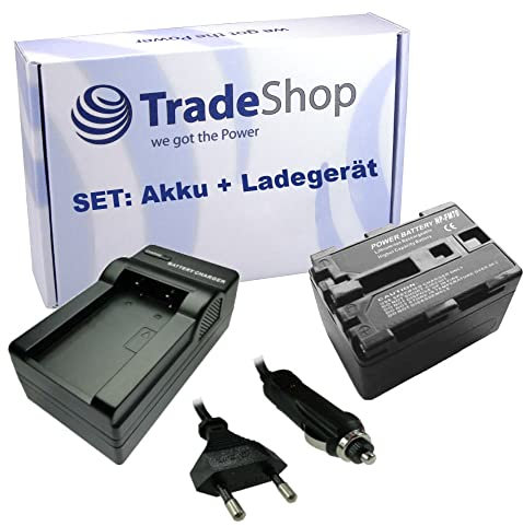 Trade-Shop 2in1 Set: Kamera Li-Ion Akku + Ladegerät mit Kfz Adapter kompatibel mit Sony CCD-TRV, DCR-DVD, DCR-PC, DCR-TRV, HDR-HC1, MVC-CD Digicam