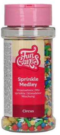 FunCakes Sprinkle Medley Circus: Zuckerstreusel, großartiger Geschmack, perfekt zum Dekorieren von Kuchen, Sprinkle Mix. 65 g.