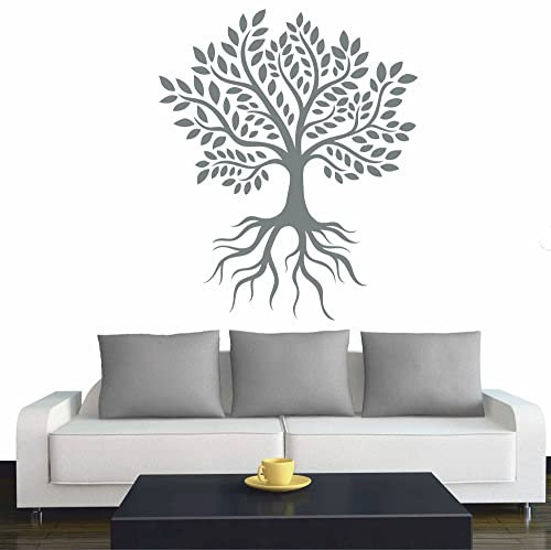 INDIGOS UG - Wandtattoo Wohnzimmer - Wandaufkleber Baum des Lebens - 5 - Lebensbaum Weltenbaum - 80x80 cm - Grau - Aufkleber Kinderzimmer Schlafzimmer Küche Badezimmer Büro Dekoration