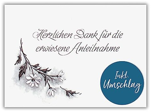 bsb 5 Trauerdankeskarten zur Beerdigung - liebevolle Beileidskarten mit Umschlag - Trauerkarten hochwertig mit Text-Motiv - Herzliches Beileid Karte Trauer - Kondolenzkarten in 10,5 x 14,5 cm