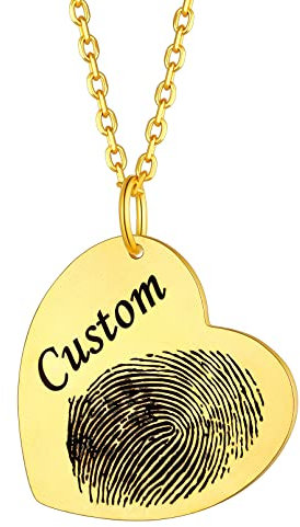 Custom4U Personalisierte Damen Fingerabdruck Anhänger Kette Gold mit Namegravur Memorial Namenskette Fußabdruck Herzanhänger Memorial Namenskette Geschenk für Muttertag Geburtstag Weihnachten