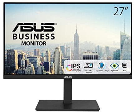 ASUS Business VA27ECPSN - 27 Zoll Full HD Monitor - 16:9 IPS Panel, 1920x1080, 75 Hz, Rahmenlos, ergonomisch - RJ45, DisplayPort, HDMI, USB-C mit 65W, USB-Hub