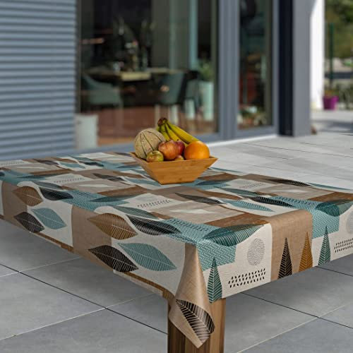 laro Wachstuch-Tischdecke Abwaschbar Wachstischdecke PVC Plastik-Tischdecken Eckig Meterware Abwischbar, Muster:Blätter Braun Blau Patchwork, Größe:130x180