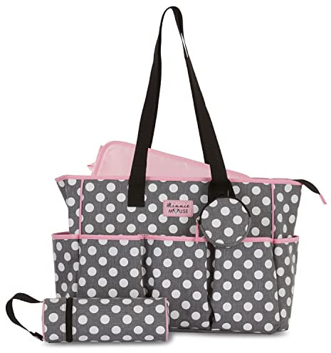 Disney Unisex Baby Tote Wickeltasche und Wickelunterlage, Minnie Mouse Polka Dot Print, Large
