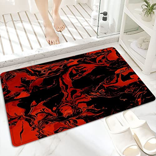 ANNKOOT Badematte, rutschfest Waschbar Badezimmerteppich 60x100 cm,Schwarze und rote Marmorstruktur,Badvorleger mit Wasserabsorbierenden, Weichen Mikrofasern für Badewanne, Dusche und Badezimmer