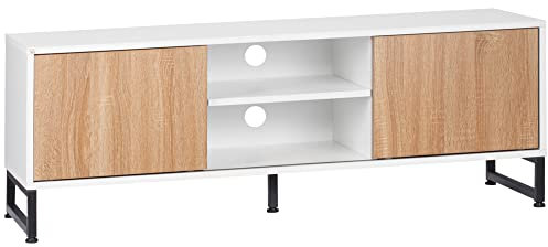 HOMCOM Mobile TV per Modelli fino a 50 max, Mobile TV Moderno in Truciolato e Acciaio con 2 Ripiani Aperti e 2 Armadietti Chiusi, 120x39.5x45 cm