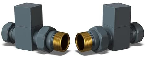 UK Radiators Square Anthracite Radiator Valve Pair - Anthracite Matt Finish - Classy and Modern Design 1/2 x 15mm Straight Radiator Valve Pair - Pair of Valves