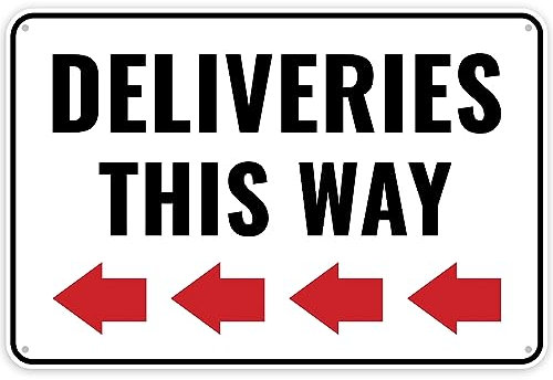 1 x Schild mit Pfeil nach links, 30,5 x 20,3 cm – Aluminium – Paketlieferung hier Schild – Lieferfahrer-Anleitung (evtl. nicht in deutscher Sprache)