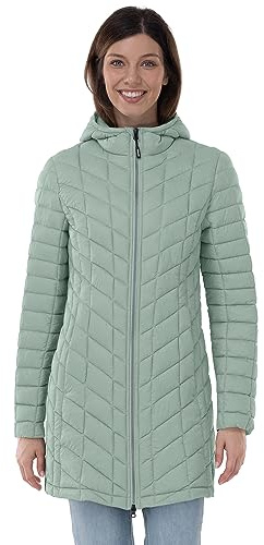 Outdoor Ventures Womens Winter Thermolite Long Puffer Coat, Ladies Lightweight Quilted Parka Windproof Waterproof Warm Insulated Jacket with Hood Ice Green S/UK 10