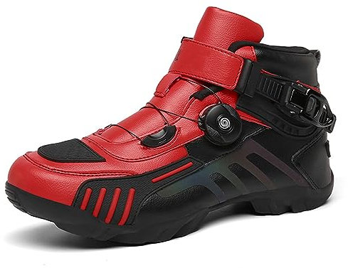 Scarpe da Moto da Uomo Stivaletti Corti da Motocross Neri in Pelle Impermeabile, Scarpe da Fuoristrada da Moto Stivali Sportivi da Corsa,Rosso,38 EU
