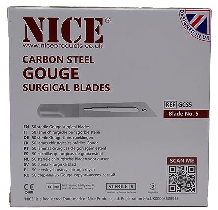 50 x NICE No.5 Gouge Sterile Carbon Steel Blades GCS5 for Manicure and Pedicure