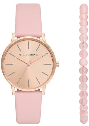 Armani Exchange Uhr für Damen Lola Quarz/3 Handaufzug 36 mm Gehäusegröße mit einem Lederarmband AX7150SET