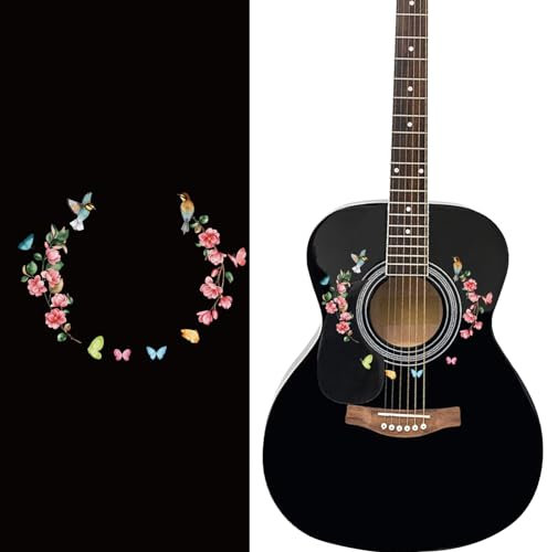 PLIGREAT Gitarre Bundmarker Gitarre Hals Griffbrett Aufkleber Blumen Vögel Aufkleber DIY Gitarre Dekor Geschenke für E-Bassist Akustikgitarre Musikinstrument Shop Zubehör