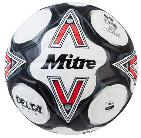 Mitre Delta Football | Highly Durable | Enhanced Accuracy and Consistency, White/Black/Bib Red, 4