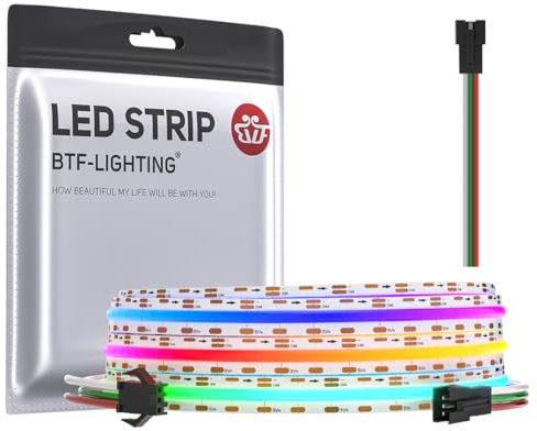 BTF-LIGHTING FCOB SPI RGB Flexible Hohe Dichte COB LED-Streifen WS2812 IC LED Strip 2M 180LEDs/m 14W/M DC5V IP30 Nicht Wasserdicht Chasing Farbe DIY Dekoration(Nicht inhalt Controller&Netzteil)