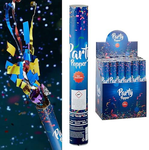 Cepewa Party-Popper De Luxe 12er Set | 30cm Konfettikanone Folien-Luftschlangen | Konfettiregen Geburtstag Silvester Party (1 x 12er Set Party Popper De Luxe 30cm)