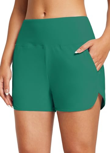 baleaf Swim Shorts Womens Tummy Control High Waisted Swimming Board Shorts with Pockets Liner Quick Dry 3'' UPF 50+ Green S