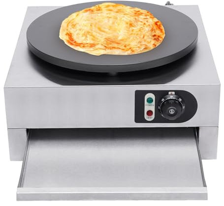 vinnyooc Crepiere Electrique Appareil à Crêpes Machine a Crepe, 40CM, 50-300 °C Poele à Crepe Plaque à Crêpes en Acier Inoxydable avec Plateau Extensible Thermostat Intégré
