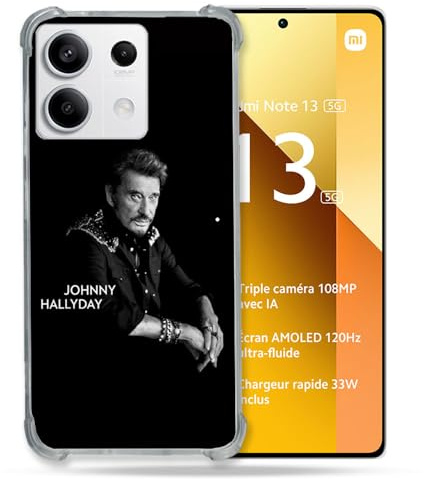 Cokitec Coque Renforcée pour Xiaomi Redmi Note 13 5G Musique Johnny Hallyday Noir