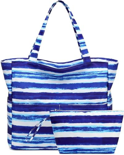 LOIDOU Große Strandtasche Damen Umhängetasche mit Reißverschluss Tote Bag Wasserdichte Sanddichte Shopper Schultertaschen Taschen Handtasche Gym Schwimmbad mit nassem Fach Reise Pool Swim