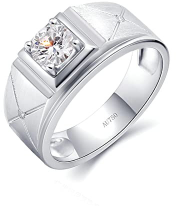Beydodo Ring für Männer Weißgold 750, Eheringe mit 5MM Moissanit 0.5ct Siegelring Trauringe Verlobungsringe Nickelfrei Größe 63 (20.1)