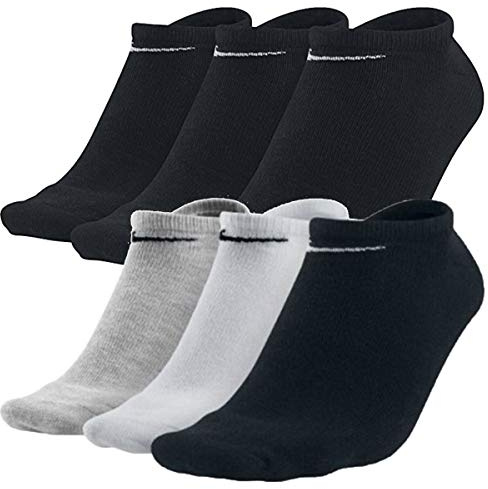 Nike Sneakersocken Socken 6 Paar Weiß Grau Schwarz Herren Damen Füßling SX2554, Farbe:Schwarz/Mehrfarbig, Socken Neu:46-50