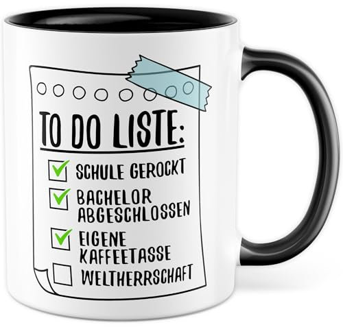 Ausbildung Tasse Geschenk, To Do-Liste Ausbildung bestanden eigene Kaffeetasse mit Spruch lustig Kaffee-Becher Gratulation Abschluss Berufsausbildung Prüfung Azubi (Bachelor)