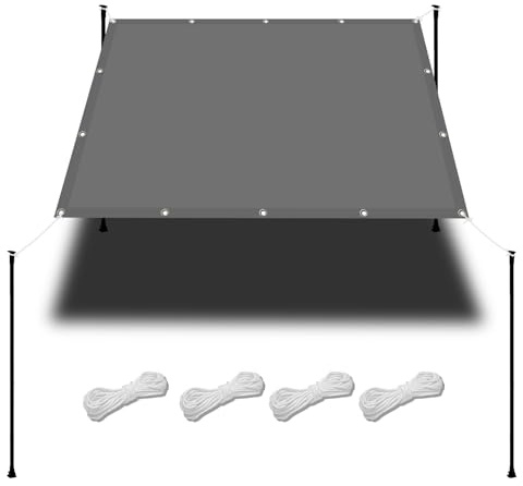 Sonnensegel 5 x 5 m Wasserdicht Sonnenschirm Balkon Reißfest UV-Schutz nach Mass Polyestergewebe Mit Seil Sonnensegel Sonnenschutz für Camping Schwimmbad, Hellgrau
