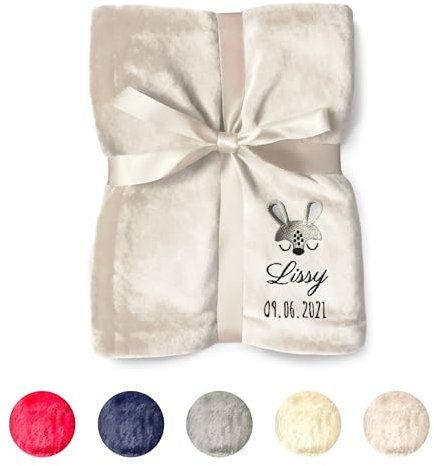 my STITCHERY Kinder Kuscheldecke mit Namen, Wunschtext und Motiv Bestickt - Personalisierte Baby Decke aus weichem Polyester Microfleece als außergewöhnliche Geschenkidee (Beige, 200 x 150 cm)