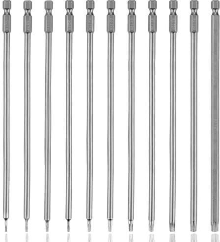 Torx Head Screwdriver Bit Set, 11Pcs 200mm Length Torx Bit Set, S2 Steel Magnetic 1/4'' Hex Shank Torx Security Head Tamper Proof Resistant Screwdriver Bits, T6-T40