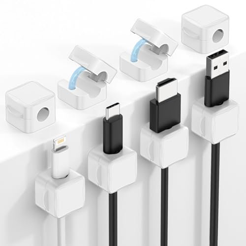 MoKo 8 Stück Magnetische Kabelschellen, Magnetischer Schreibtisch Kabel-Organisator, Magnetischer Kabelhalter, Kabelmanagement Kabelhalter für Nachttisch Schreibtisch Küche, Büro, Auto, Wand, Weiß