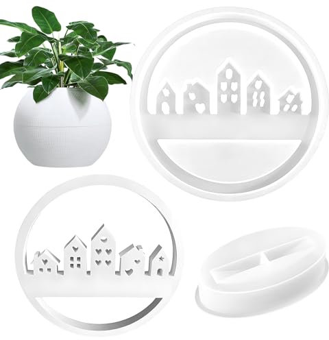 Silikonform Häuser Kerzenhalter, Architektonisches Design Silikonform, Runde Ring Gießform Häuser, Kreative DIY Gießform Häuser, Runde Haus Kerzenform für Halloween Dekoration (5-Häuser)