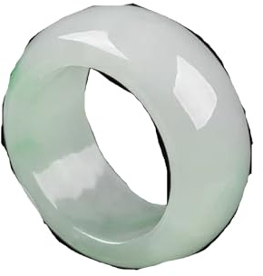 Echter Jadeit Schwebender grüner Ring für Männer und Frauen Weißer Jade Eiswachsring Breiter Ring,22MM