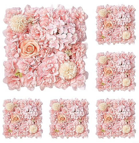 LVYXON Lot de 6 panneaux muraux de fleurs artificielles 3D - Décoration de mariage, maison, bureau (rose clair)