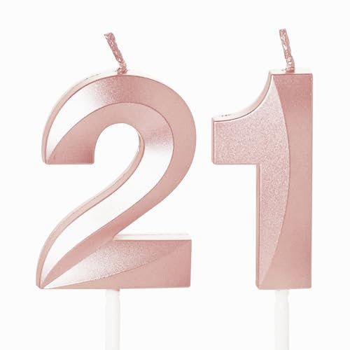 Rose Gold 21st Birthday Candles Number 21 for Cake, Birthday Cake Toppers for 21 Year Old Her Women
