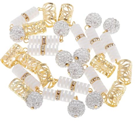 10 Pcs/Set Dreadlocks Beads Hair Braid Cuffs Dread Clip Long Pendant - DIY Decorations for Hair & Beard - Resin Rhinestone Material - Great for Parties & - White, as described