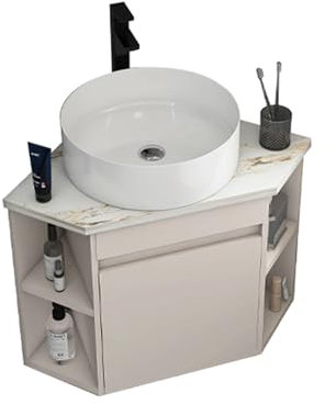 JOSIAHCQ Meuble Salle de Bain avec Vasque Ensemble Meuble d'angle Vasque Meuble sous Lavabo Salle de Bain Meuble Lave Main avec Robinet pour Salle de Bain WC(48cm/18.89in)