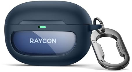 SURITCH Case for Raycon Everyday Earbuds (2024 Edition) Cover,Shockproof Magnetic Cases TPU Protective Cover with Magnetic Lid Lock & Carabiner Clip Keyring & Support Wireless Charging, Navy
