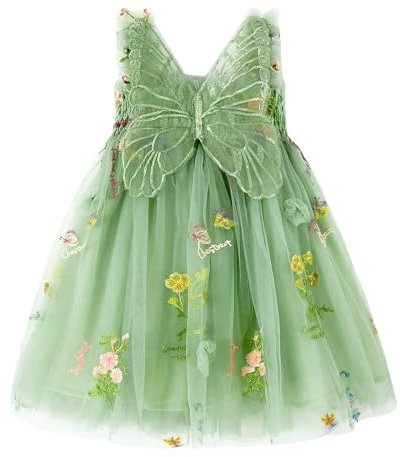 Miipat Vestito da Bambina Tulle Farfalla Bambino Ragazze Abitini Senza Maniche Ricamo Floreale Principessa Abiti Festa di Nozze Abito di Compleanno per Ragazza 130 5-6 Anni