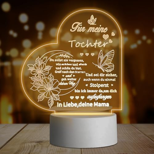 LED Acryl Nachtlicht Lampe, 3D Herzförmiges Dekorationslicht für Tochter | Tochter Geschenke von Mama, 18 Geburtstag Mädchen Geschenk, Personalisiertes Dekorationslicht mit segnenden Worten