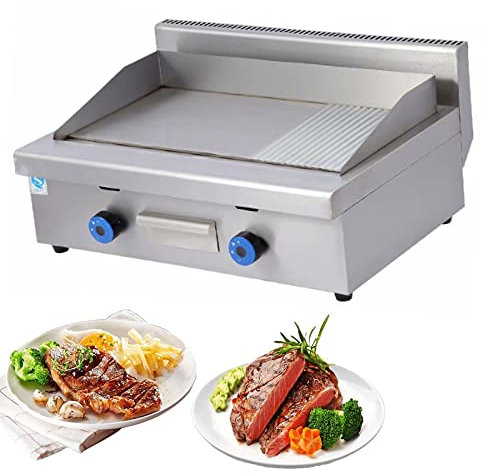 ZHJOPP Double Plaque de Cuisson à gaz en Acier Inoxydable, Lisse, Commerciale, Robuste, pour Restaurant, Plaque de Cuisson à gaz, Grill pour (722)