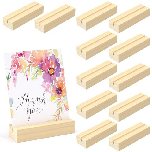 Coicok 12 Stücke Kartenhalter Holz, Tischkartenhalter Holz, Postkartenhalter Photocard Holder Menükartenhalter, Holzklötzchen zum Basteln für Hochzeitsdeko Tisch, Restaurants, Bankette und Partys