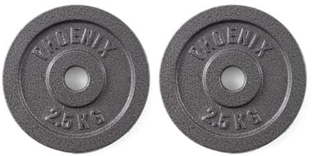 Phoenix Fitness Cast Iron Weight Plates - 1-Inch Free Weight Plate for Barbell Dumbbell Bars, Weightlifting & Strength Training at Home Gym - Pair, 2.5kg