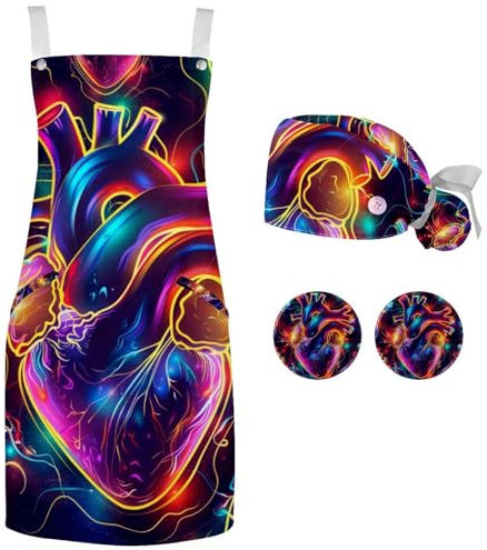 lcndlsoe Kochschürze, Hut-Set, Feuer-Dart-Brett, Kochmütze und Küchenschürze, verstellbare Schürze mit 2 Knöpfen, zum Kochen und Backen, Mehrfarbig 10, 26.2x26.6in/66.5x67.5cm