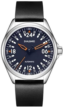 Svalbard Traser GH55 Automatik Stahl Schwarz Leder Pilot 24H Herrenuhr, grau, Armband
