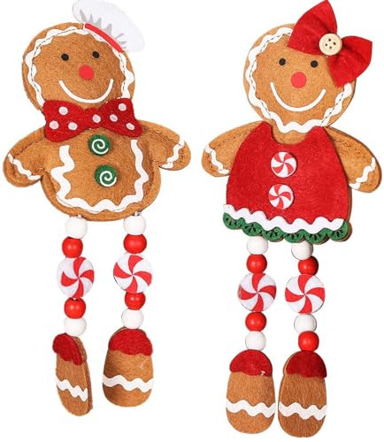 Wlikmjg Gingerbread Ornaments 2PCS Long Legged Gingerbread Man Plush 7.9inch Hanging Gingerbread Man/Woman Ornaments Cute Felt Ornaments Holiday Decoration, Christmas Pendant For Christmas Holiday