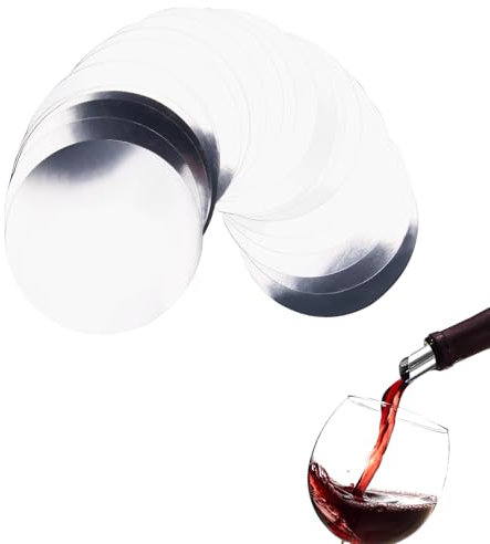 30 Pcs Wine Pourer Disc Flexible Drip Stop Wine Disc Reusable Aluminium Drip Preventing Discs Foil Wine Bottle Pourer Discs for Home, Bar, Party Drop Stopping Spout (Silver)